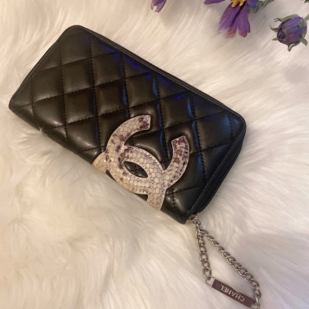 Authentic CHANEL Cambon Line Organizer Zip Around Long Wallet